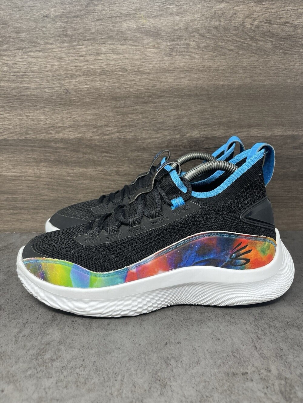Under Armour Curry 8 Kids Size 6Y Black Blue Multicolor Basketball Shoes